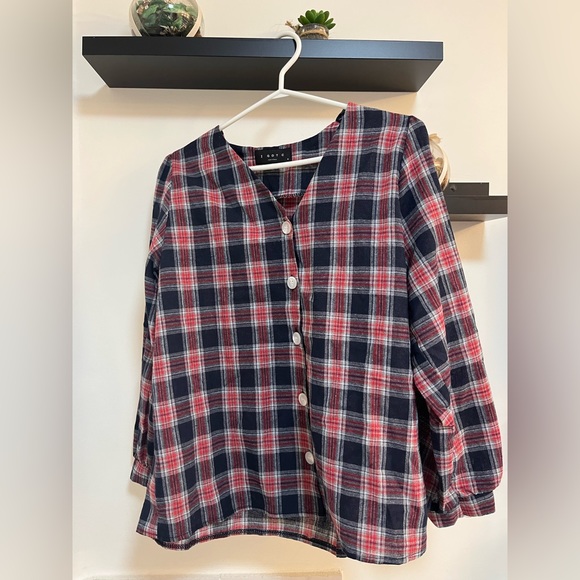 Puff Sleeve Checkered Blouse - Picture 1 of 5